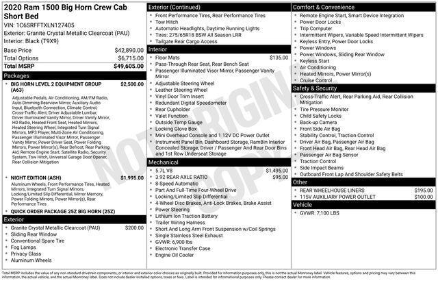 2020 RAM 1500 Big Horn Crew Cab 4x4 57 Box