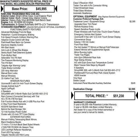 2026 RAM Ram 2500 RAM 2500 TRADESMAN REGULAR CAB 4X2 8 BOX 2026 RAM Ram 2500 RAM 2500 TRADESMAN REGULAR CAB 4X2 8 BOX