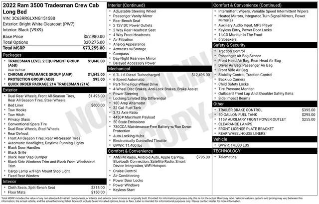 2022 RAM 3500 Tradesman Crew Cab 4x4 8 Box