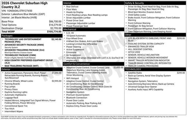 2026 Chevrolet Suburban High Country, 4WD