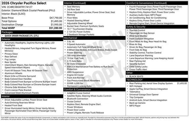 2026 Chrysler Pacifica Select AWD
