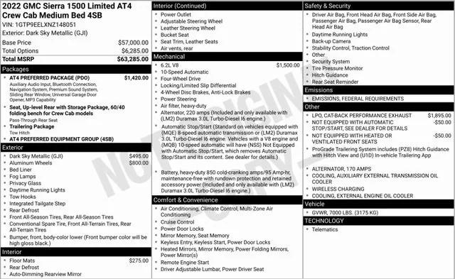 2022 GMC Sierra 1500 Limited 4WD Crew Cab Standard Box AT4