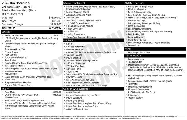 2026 Kia Sorento S for sale in Boardman, OH