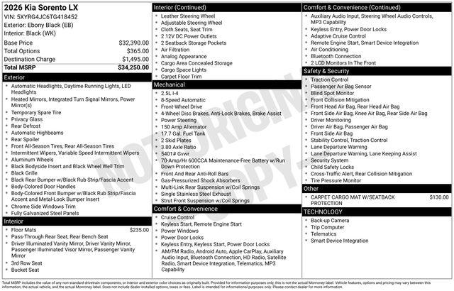 2026 Kia Sorento LX for sale in Boardman, OH