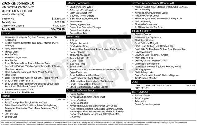 2026 Kia Sorento LX for sale in Boardman, OH