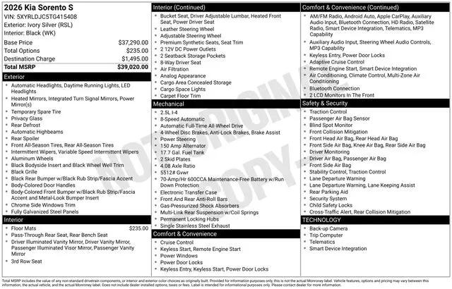 2026 Kia Sorento S for sale in Boardman, OH