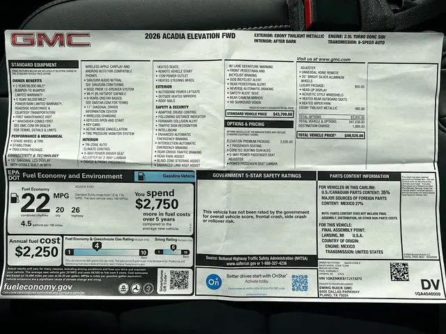 2026 GMC Acadia Elevation FWD