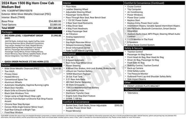 2024 RAM 1500 Big Horn Crew Cab 4x4 64 Box