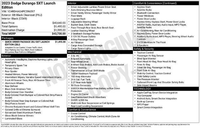 2023 Dodge Durango SXT Launch Edition RWD