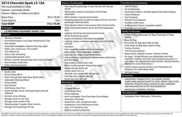 2014 Chevrolet Spark LS Manual
