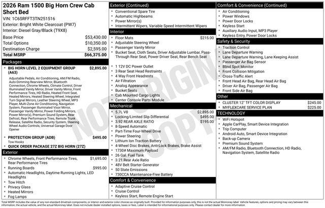 2026 Ram 1500 Big Horn Crew Cab 4x4 5'7" Box