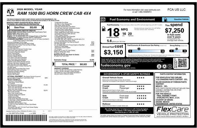 2026 Ram 1500 Big Horn Crew Cab 4x4 5'7" Box for sale in Charlotte, NC