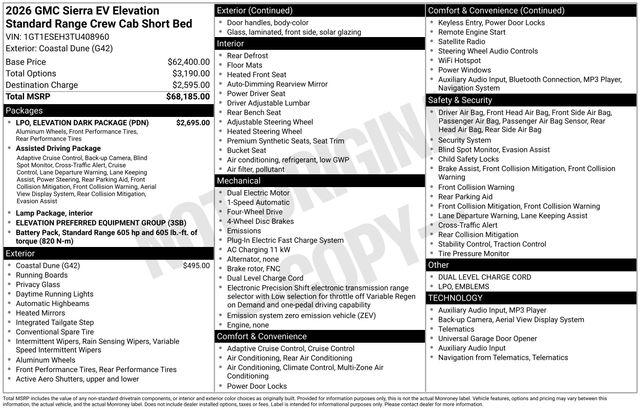 2026 GMC Sierra Standard Range Elevation