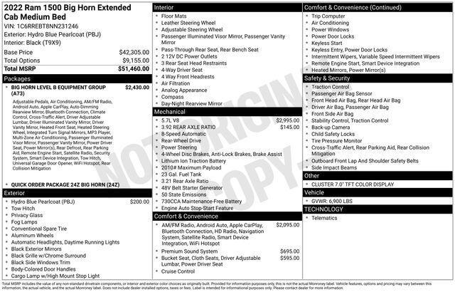2022 RAM 1500 Big Horn Quad Cab 4x2 64 Box