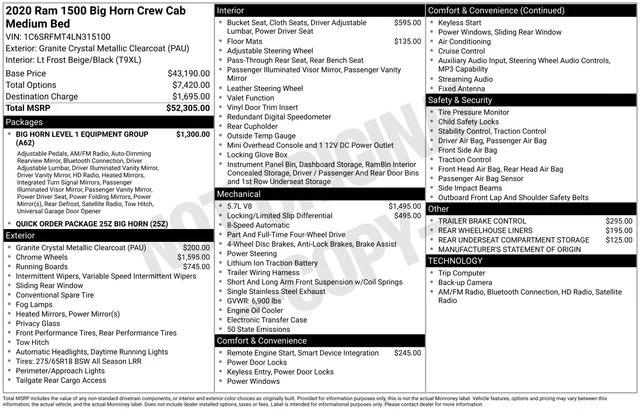 2020 RAM 1500 Big Horn Crew Cab 4x4 64 Box 2020 RAM 1500 Big Horn Crew Cab 4x4 64 Box