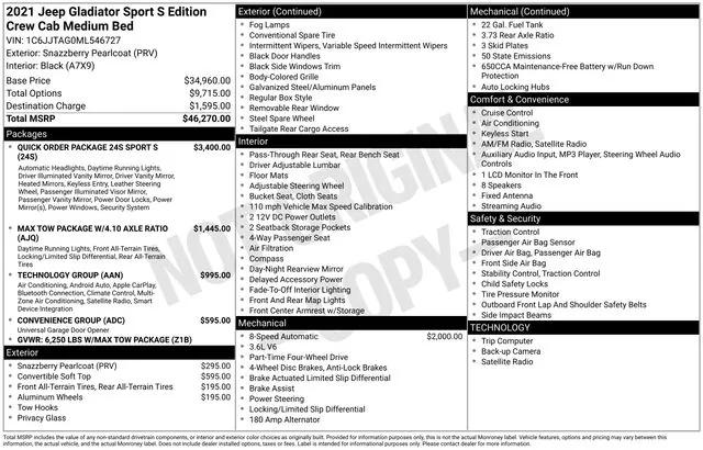 2021 Jeep Gladiator Sport S 4x4