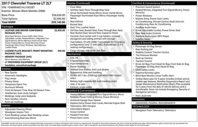 2017 Chevrolet Traverse 2LT 2017 Chevrolet Traverse 2LT