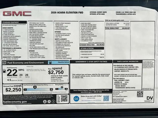 2026 GMC Acadia Elevation FWD