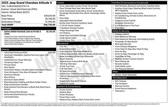 2025 Jeep Grand Cherokee GRAND CHEROKEE ALTITUDE X 4X4 2025 Jeep Grand Cherokee GRAND CHEROKEE ALTITUDE X 4X4