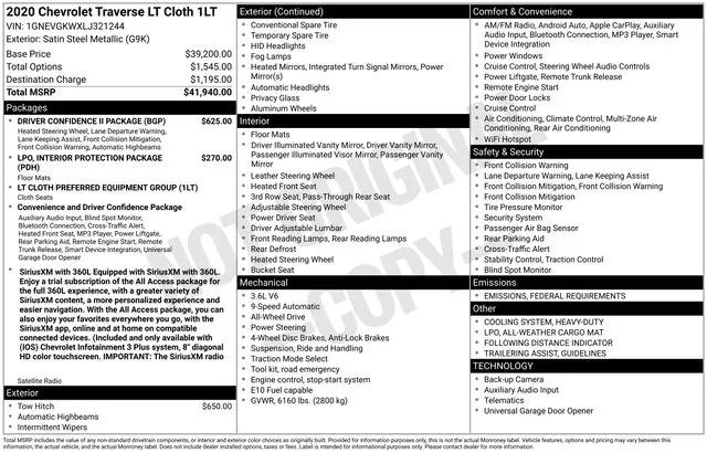 2020 Chevrolet Traverse AWD LT Cloth 2020 Chevrolet Traverse AWD LT Cloth