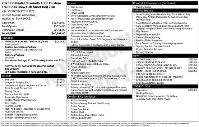 2026 Chevrolet Silverado 1500 4WD Crew Cab Short Bed Custom Trail Boss