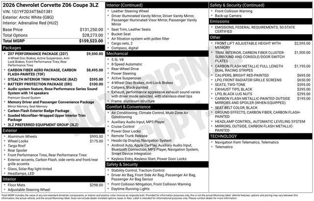2026 Chevrolet Corvette Z06 Coupe, 3LZ, RWD