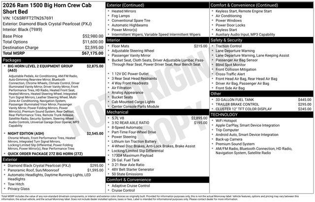 2026 RAM Ram 1500 RAM 1500 BIG HORN CREW CAB 4X4 57 BOX 2026 RAM Ram 1500 RAM 1500 BIG HORN CREW CAB 4X4 57 BOX