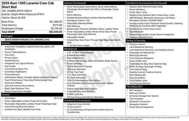 2026 RAM Ram 1500 RAM 1500 LARAMIE CREW CAB 4X2 57 BOX
