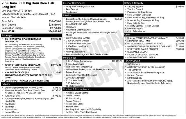 2026 RAM Ram 3500 RAM 3500 BIG HORN CREW CAB 4X4 8 BOX 2026 RAM Ram 3500 RAM 3500 BIG HORN CREW CAB 4X4 8 BOX