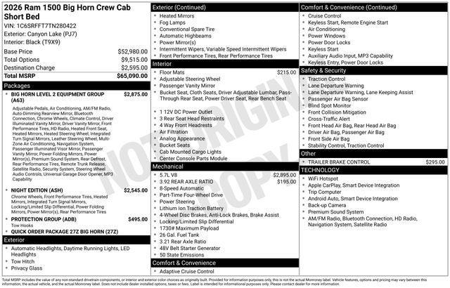 2026 RAM Ram 1500 RAM 1500 BIG HORN CREW CAB 4X4 57 BOX 2026 RAM Ram 1500 RAM 1500 BIG HORN CREW CAB 4X4 57 BOX