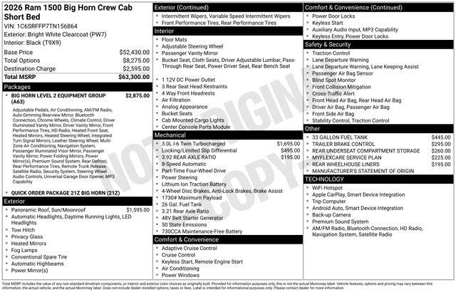 2026 RAM Ram 1500 RAM 1500 BIG HORN CREW CAB 4X4 57 BOX