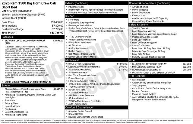 2026 RAM Ram 1500 RAM 1500 BIG HORN CREW CAB 4X4 57 BOX