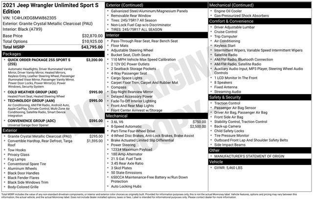 2021 Jeep Wrangler Unlimited Sport S 4x4 2021 Jeep Wrangler Unlimited Sport S 4x4