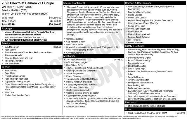 2023 Chevrolet Camaro RWD Coupe ZL1 2023 Chevrolet Camaro RWD Coupe ZL1