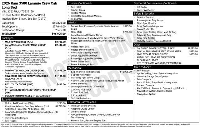 2026 RAM Ram 3500 RAM 3500 LARAMIE CREW CAB 4X4 8 BOX 2026 RAM Ram 3500 RAM 3500 LARAMIE CREW CAB 4X4 8 BOX