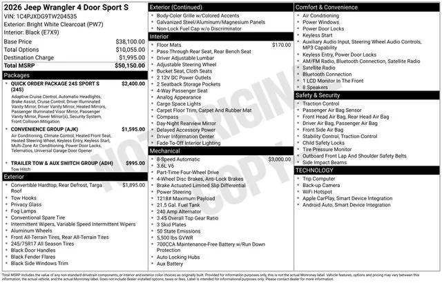 2026 Jeep Wrangler WRANGLER 4-DOOR SPORT S