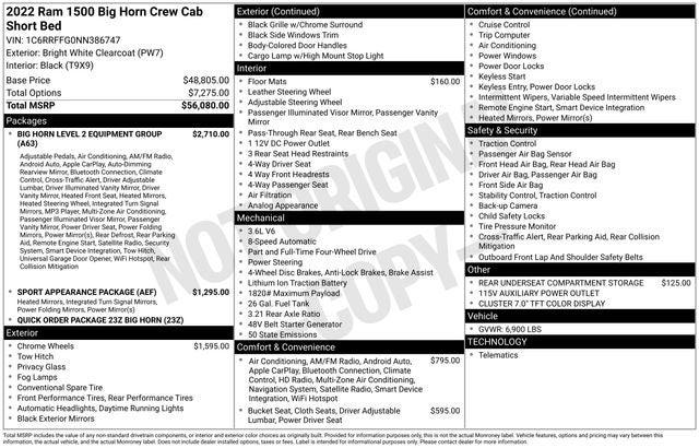 2022 RAM 1500 Big Horn Crew Cab 4x4 57 Box 2022 RAM 1500 Big Horn Crew Cab 4x4 57 Box