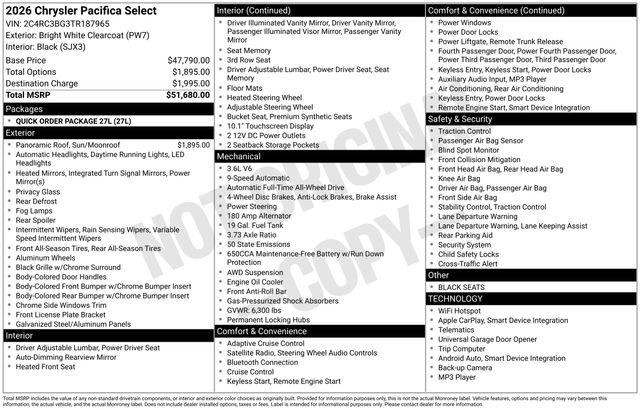 2026 Chrysler Pacifica Select AWD