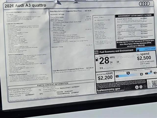 2026 Audi A3 Premium 40 TFSI quattro S tronic