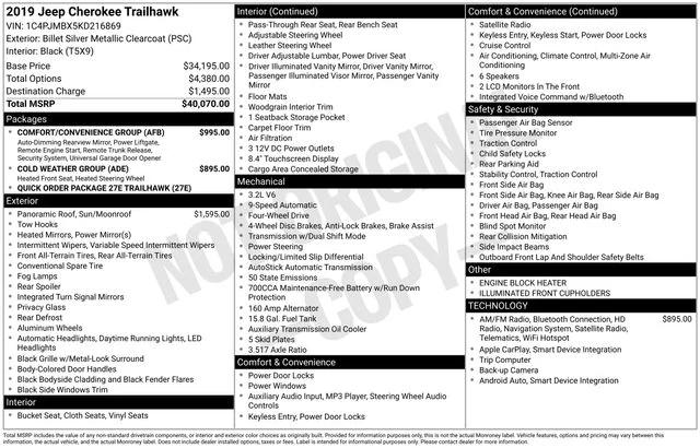 2019 Jeep Cherokee Trailhawk 4x4 2019 Jeep Cherokee Trailhawk 4x4