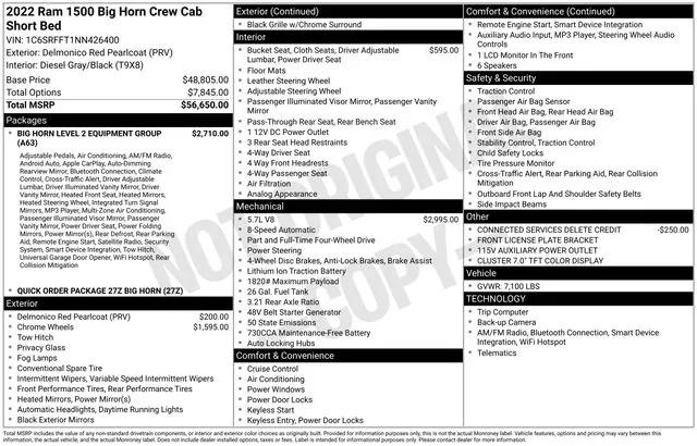 2022 RAM 1500 Big Horn Crew Cab 4x4 57 Box