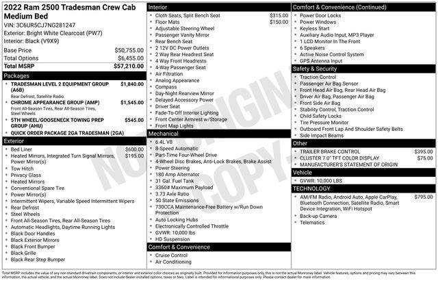 2022 RAM 2500 Tradesman Crew Cab 4x4 64 Box