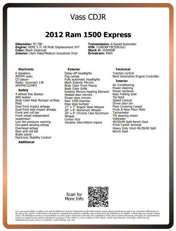 2012 RAM 1500 ST 2012 RAM 1500 ST