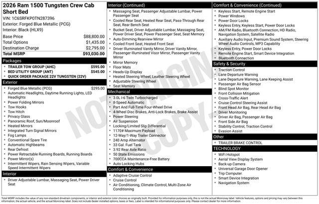 2026 RAM Ram 1500 RAM 1500 TUNGSTEN CREW CAB 4X4 2026 RAM Ram 1500 RAM 1500 TUNGSTEN CREW CAB 4X4