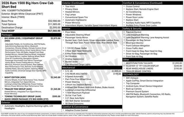 2026 RAM Ram 1500 RAM 1500 BIG HORN CREW CAB 4X4 57 BOX