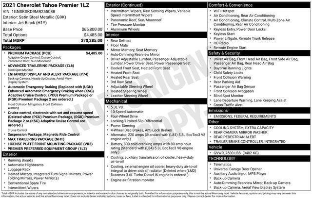 2021 Chevrolet Tahoe 4WD Premier 2021 Chevrolet Tahoe 4WD Premier