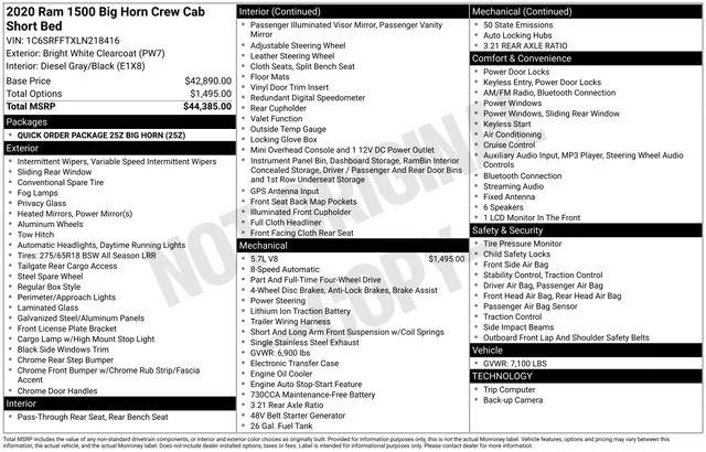 2020 RAM 1500 Big Horn Crew Cab 4x4 57 Box