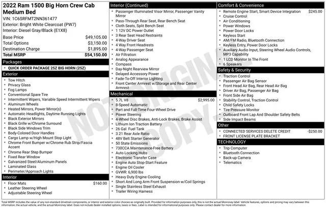 2022 RAM 1500 Big Horn Crew Cab 4x4 64 Box 2022 RAM 1500 Big Horn Crew Cab 4x4 64 Box