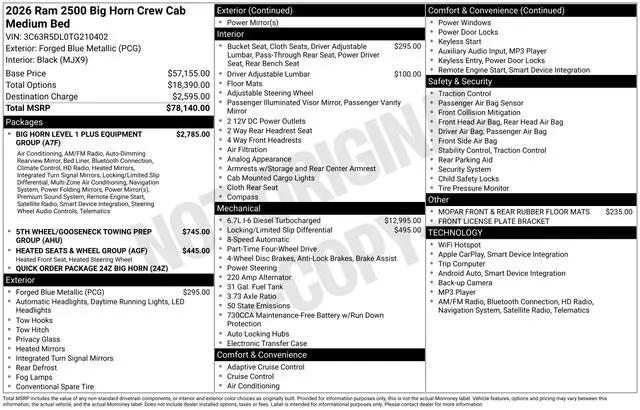 2026 Ram 2500 Big Horn Crew Cab 4x4 6'4" Box