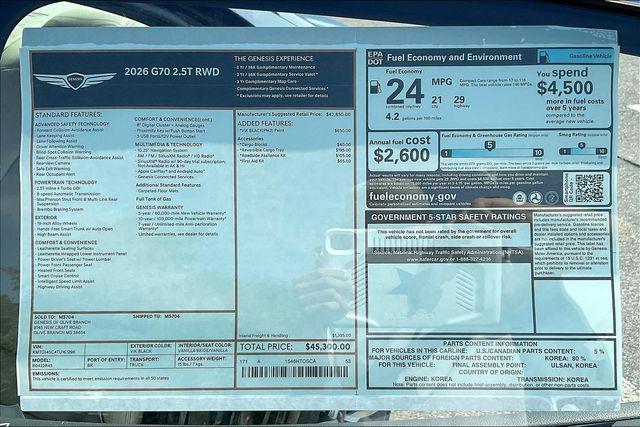 New 2026 Genesis G70 For Sale in Olive Branch, MS